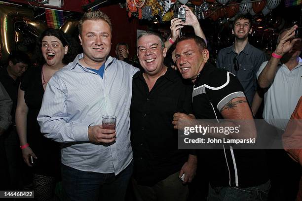 Steven Levine, Elvis Duran and guest attends Alex Carr's birthday celebration>> at The Stonewall Inn on June 16, 2012 in New York City.