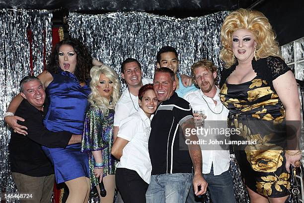 Elvis Duran, Renee Fleming, Ariel Sinclair, Alex Carr, Gusty Wind and guests attends Alex Carr's birthday celebration at The Stonewall Inn on June...