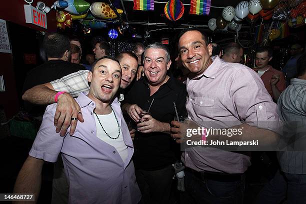 Josh Pugliese, Stephen Battista, Elvis Duran and Richie Portello attend Alex Carr's birthday celebration at The Stonewall Inn on June 16, 2012 in New...