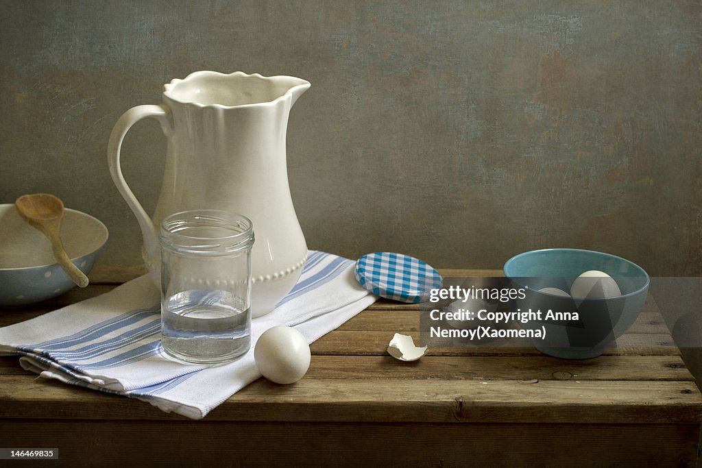 Still life with white eggs