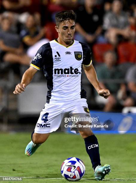 Joshua Nisbet of the Mariners in action during the round 16 A-League Men's match between Brisbane Roar and Central Coast Mariners at Moreton Daily...