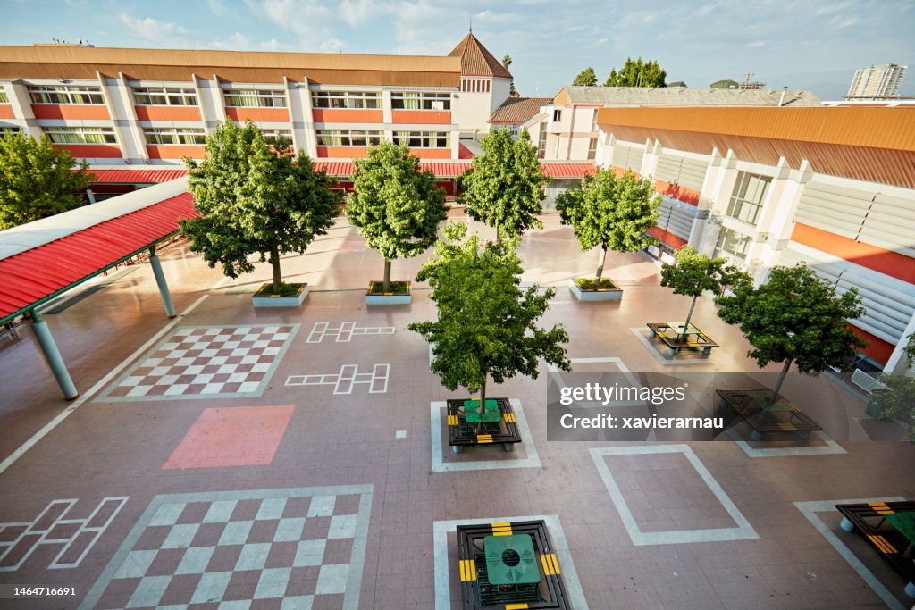 Sunny campus and recreation area, elementary school