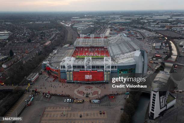 General view of Old Trafford football ground ahead of the Premier League match between Manchester United and Leeds United at Old Trafford on February...