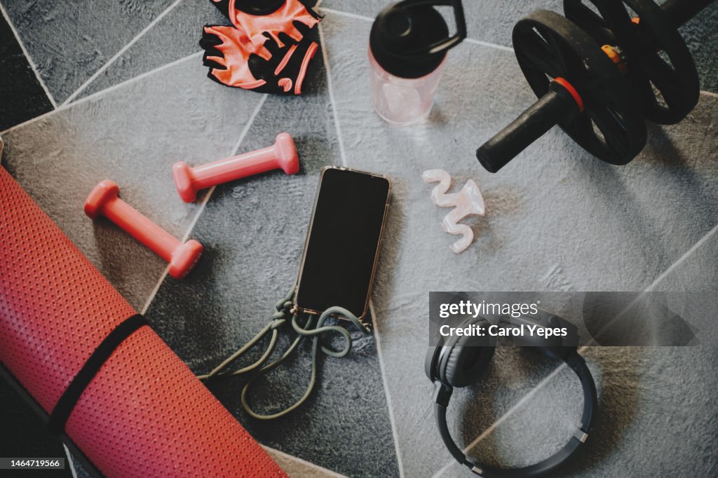 Top down fitness workout concept at home