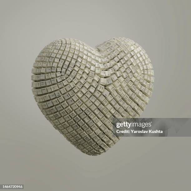 love heart hand creative keycaps concept cgi illustration - realismo-concettuale foto e immagini stock