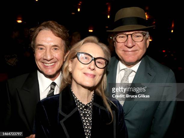 Martin Short, Meryl Streep and Steve Martin pose at the opening night after party for the new play "Pictures From Home" on Broadway at The Studio 54...