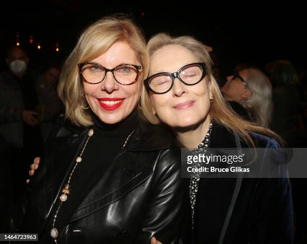 Christine Baranski and Meryl Streep pose at the opening night after party for the new play "Pictures From Home" on Broadway at The Studio 54 Theater...
