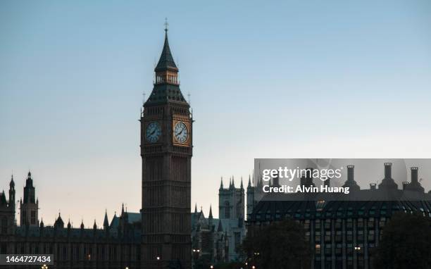 view of london big ben (great bell of the great clock of westminster) from the top in london, england . - belfort stock pictures, royalty-free photos & images