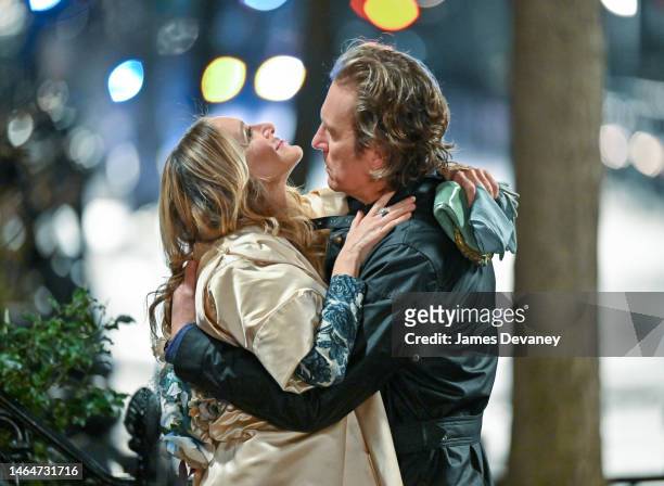 Sarah Jessica Parker and John Corbett are seen on the set of "And Just Like That..." Season 2 the follow up series to "Sex and the City" in the West...