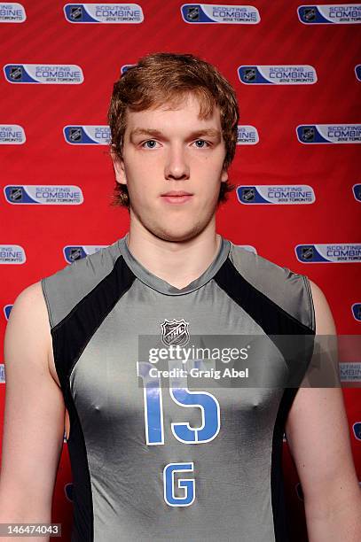 Andrey Vasilevskiy poses for a portrait prior to testing at the NHL Combine June 1, 2012 at the International Centre in Toronto, Ontario, Canada.