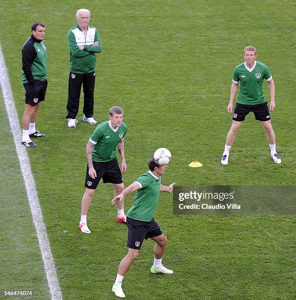 Ireland players in action during a UEFA EURO 2012 training session at the Municipal Stadium on June 17, 2012 in Poznan, Poland.