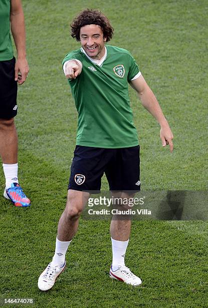 Stephen Hunt of Ireland smiles during a UEFA EURO 2012 training session at the Municipal Stadium on June 17, 2012 in Poznan, Poland.