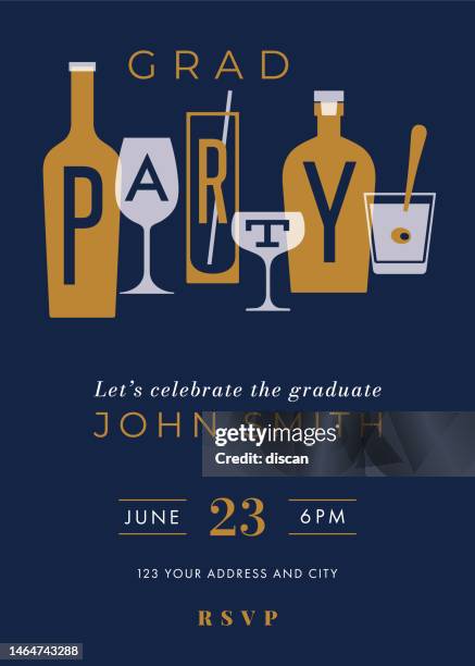 vector illustration of a graduation party class of 2023 invitation design template with icon elements. - varsity jacket stock illustrations