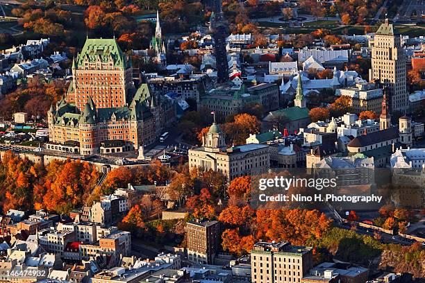 aerial view of quebec city - indian summer - quebec aerial stock pictures, royalty-free photos & images