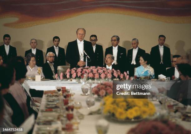 American President Gerald Ford speaks at a formal dinner given by Emperor Hirohito for the visiting US President in Tokyo, Japan, on November 19th,...