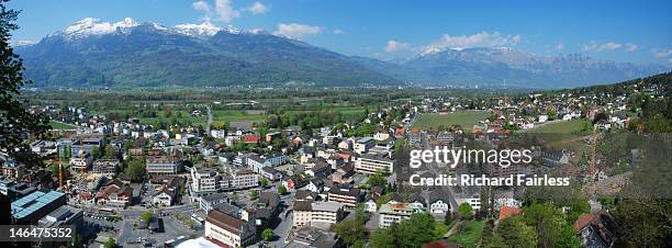 panoramic of vaduz, liechtenstein - liechtenstein cityscape stock pictures, royalty-free photos & images