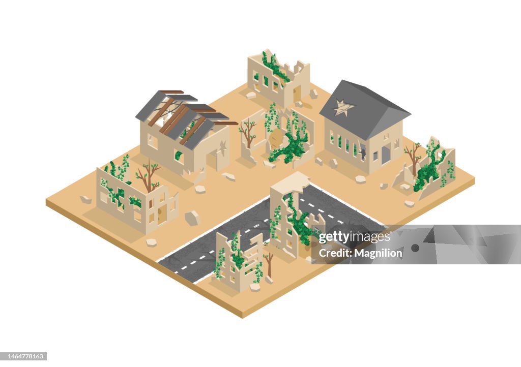 Abandoned City Isometric Vector