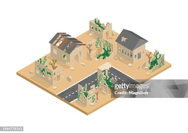 abandoned city isometric vector - ruined stock illustrations