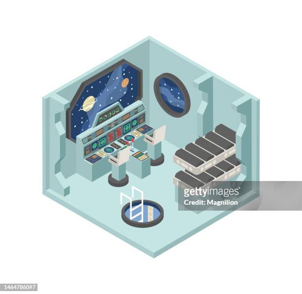 interstellar travel in a spaceship isometric vector - travel boundless stock illustrations