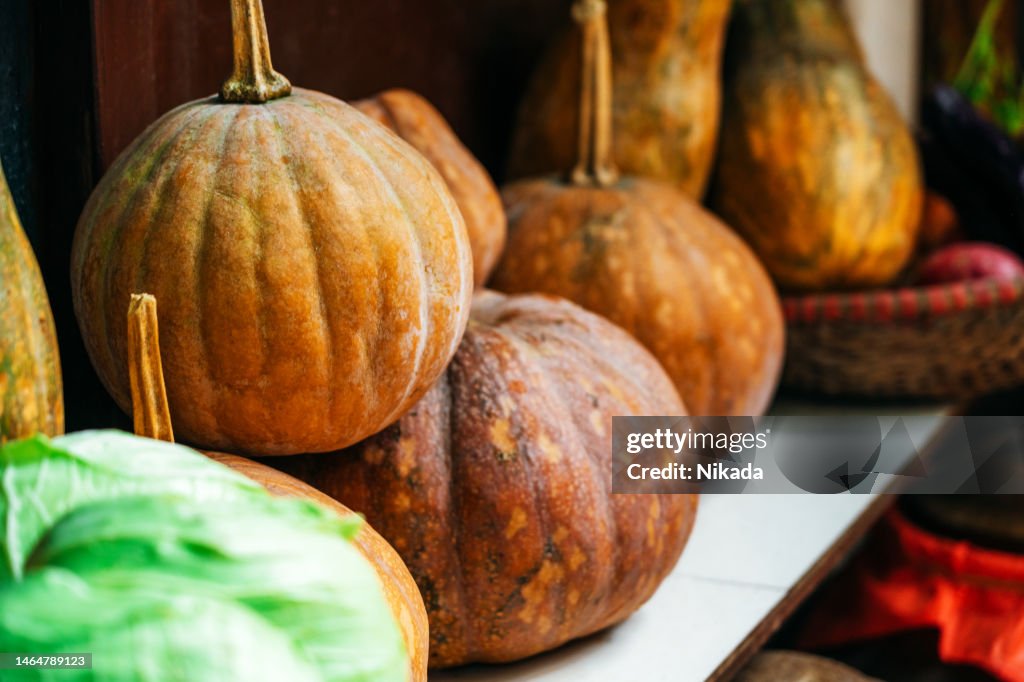 Decorative pumpkins in kitchen