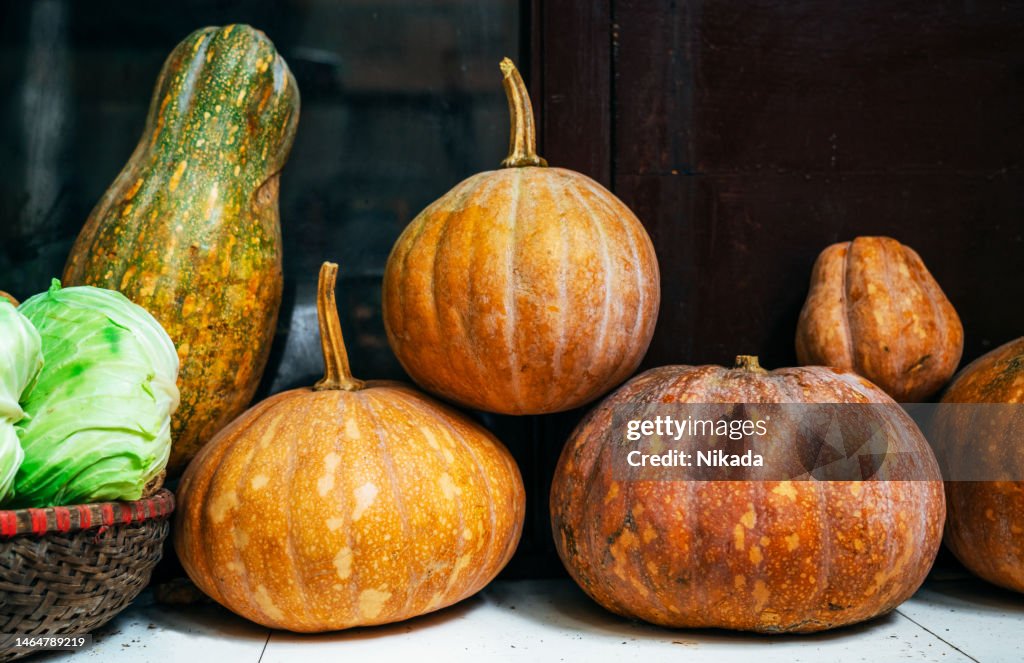 Decorative pumpkins in kitchen