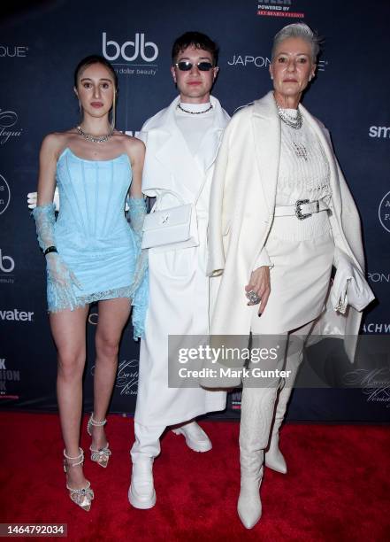 Alessia Vernazza, Alex Dias and Ana Dias backstage for Art Hearts Fashion at The Angel Orensanz Foundation on February 09, 2023 in New York City.