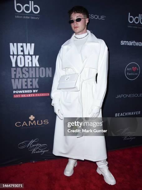 Alex Dias backstage for Art Hearts Fashion at The Angel Orensanz Foundation on February 09, 2023 in New York City.