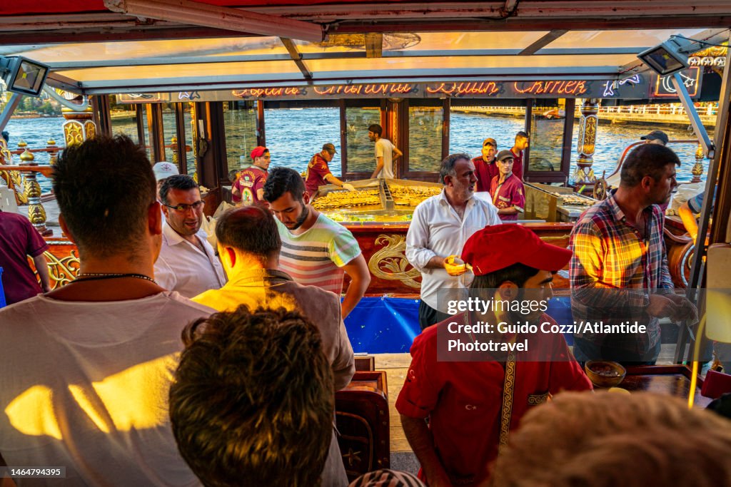 Istanbul, Floating restaurant at Galata Bridge