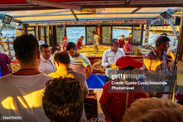 Istanbul Floating Restaurant At Galata Bridge, Foto de stock