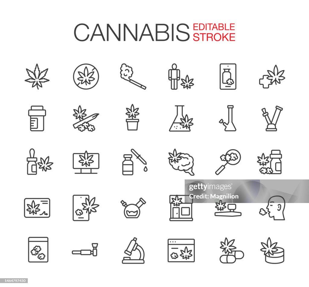 Cannabis Line Icons Set Editable Stroke