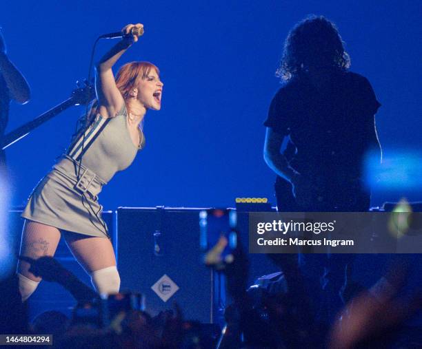 Hayley Williams of the rock band Paramore performs on stage during the 2023 Bud Light Super Bowl Music Festival at Footprint Center on February 09,...