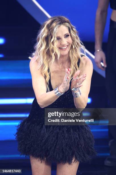 Lorella Cuccarini attends the 73rd Sanremo Music Festival 2023 at Teatro Ariston on February 10, 2023 in Sanremo, Italy.