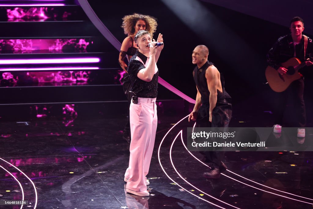 Olly attends the 73rd Sanremo Music Festival 2023 at Teatro Ariston ...