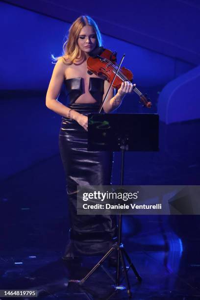 Laura Marzadori attends the 73rd Sanremo Music Festival 2023 at Teatro Ariston on February 10, 2023 in Sanremo, Italy.