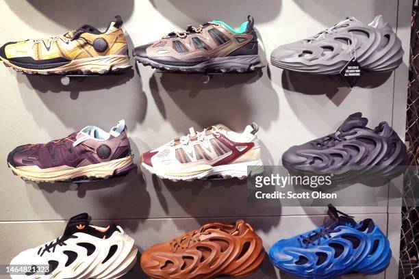 Shoes are offered for sale at an Adidas store on February 10, 2023 in Chicago, Illinois. Adidas is expecting to report a loss in 2023 after...