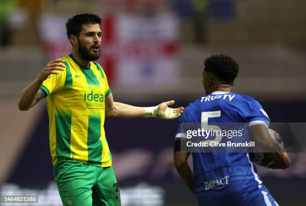 Okay Yokuslu of West Bromwich Albion clashes with Auston Trusty of Birmingham City during the Sky Bet Championship between Birmingham City and West...