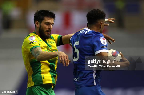 Okay Yokuslu of West Bromwich Albion clashes with Auston Trusty of Birmingham City during the Sky Bet Championship between Birmingham City and West...
