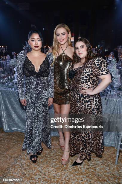 Lana Condor, Kathryn Newton and Beanie Feldstein attend the Rodarte show during New York Fashion Week: The Shows at Williamsburg Savings Bank on...