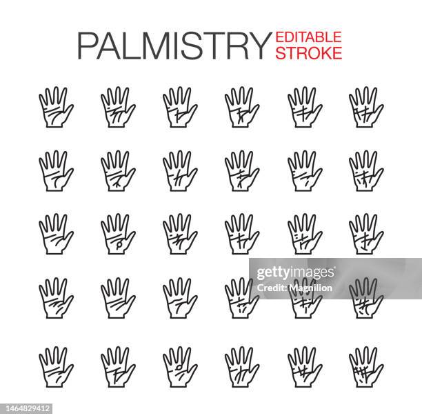 palmistry line icons set editable stroke - palmistry hand stock illustrations