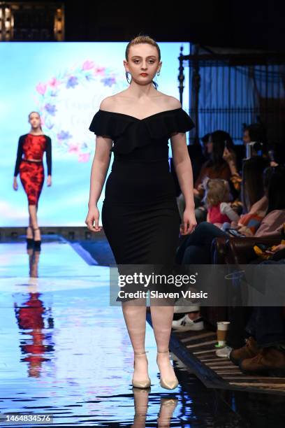 Model walks the runway wearing Camellia Couture during NYFW hiTechMODA Season 9 at Gotham Hall on February 10, 2023 in New York City.