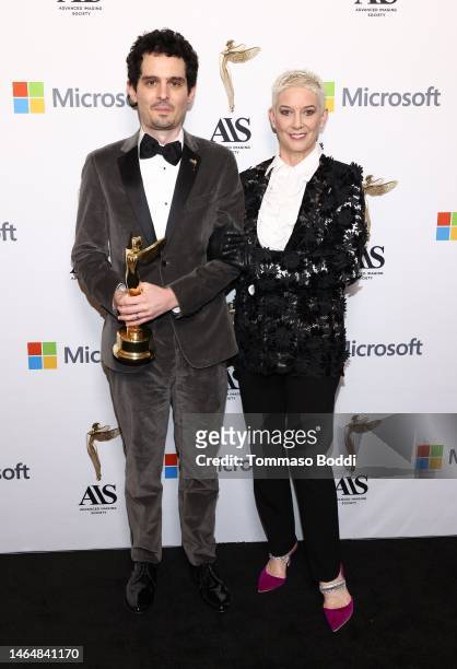 Damien Chazelle, Gene Kelly Visionary Award winner, with Patricia Kelly, attend the 13th Annual Advanced Imaging Society's Lumiere Awards at The...