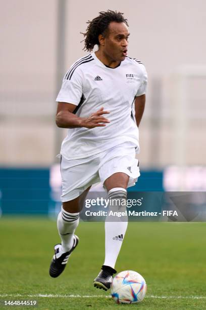 Legend Christian Karembeu during a Legends match between the Rest of the World and Morocco at Stade Moulay Abdellah on February 10, 2023 in Rabat,...