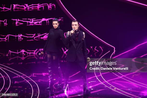 Rosa Chemical and Rose Villain attend the 73rd Sanremo Music Festival 2023 at Teatro Ariston on February 10, 2023 in Sanremo, Italy.