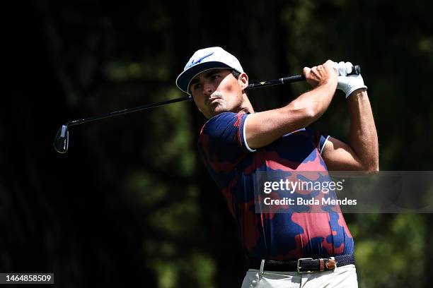 Bryson Nimmer of the United States plays his tee shot on the 14th hole during the second round of the Astara Golf Championship presented by...