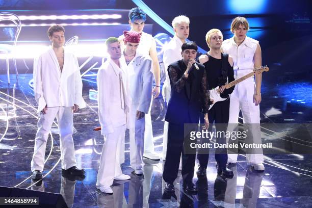 Sethu and Bunker 44 attends the 73rd Sanremo Music Festival 2023 at Teatro Ariston on February 10, 2023 in Sanremo, Italy.