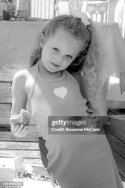 Tiffany Trump poses at a baby shower in honor of Lisa Rinna at the beach on April 19, 1998 in Malibu, California