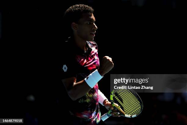 Felix Auger-Aliassime of Canada reacts during the third round singles match against Francisco Cerundolo of Argentina during day five of the 2023...