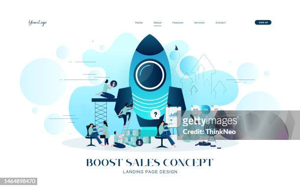 stockillustraties, clipart, cartoons en iconen met entrepreneurship, think and develop new idea, organize and launch new innovation product, startup or start new company - rocket internet