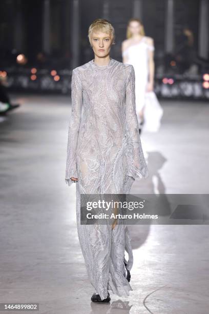 Model walks the runway at the Jonathan Simkhai show during New York Fashion Week: The Shows at 180 Maiden Lane on February 10, 2023 in New York City.