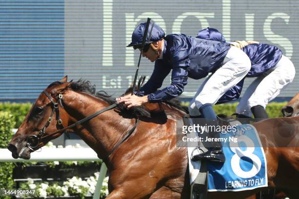 Chad Schofield riding Learning To Fly wins Race 6 Inglis Millennium during Sydney Racing at Royal Randwick Racecourse on February 11, 2023 in Sydney,...